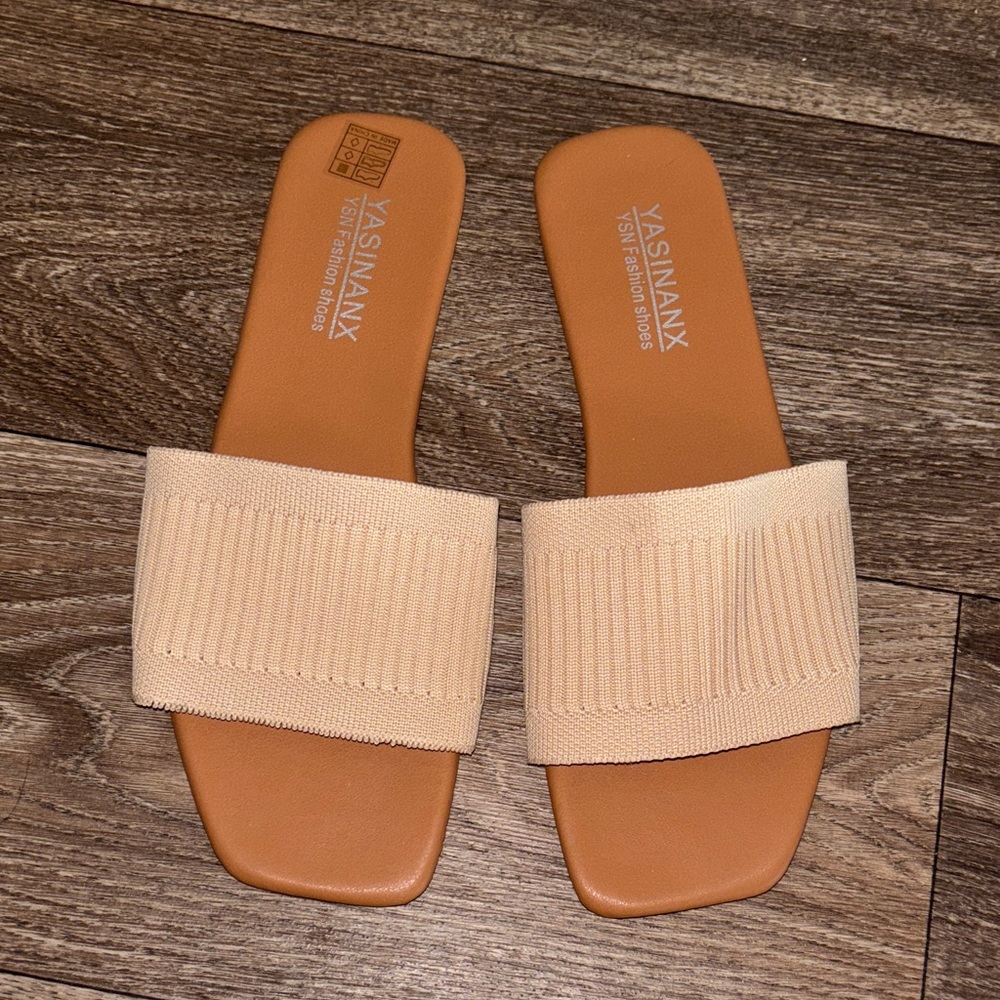 Tan slide on sandals